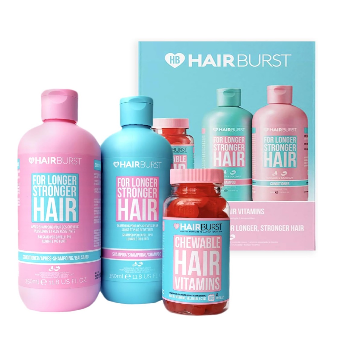 پکیج ترکیبی شامپو، نرم‌کننده و ویتامین‌های مو Hairburst